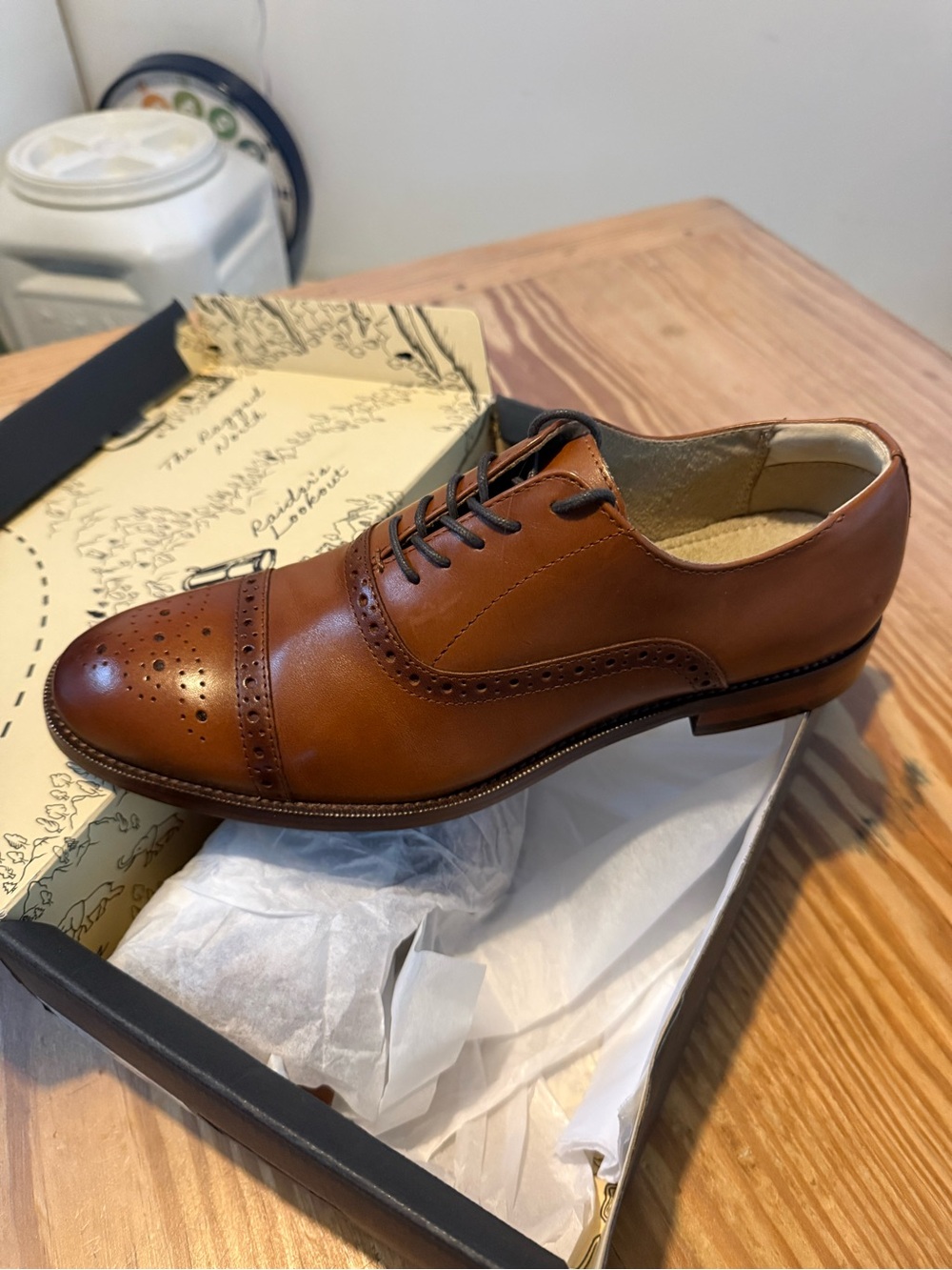 Banana Republic Brown Leather Cap-Toe Brogue Derby Shoes - Cognac color - Picture 3 of 5